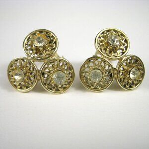 Vintage 1960s Coro Gold Tone Clip On Earrings Rhinestone Accents